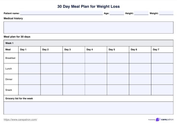 30 天 减肥 计划: 30 天减肥膳食计划 PDF Template