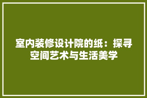 室内装修设计院的纸：探寻空间艺术与生活美学 现代风格装饰