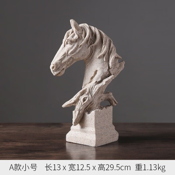 艾风格北欧复古马头摆件砂岩装饰品