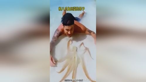 和八爪鱼玩耍的男子