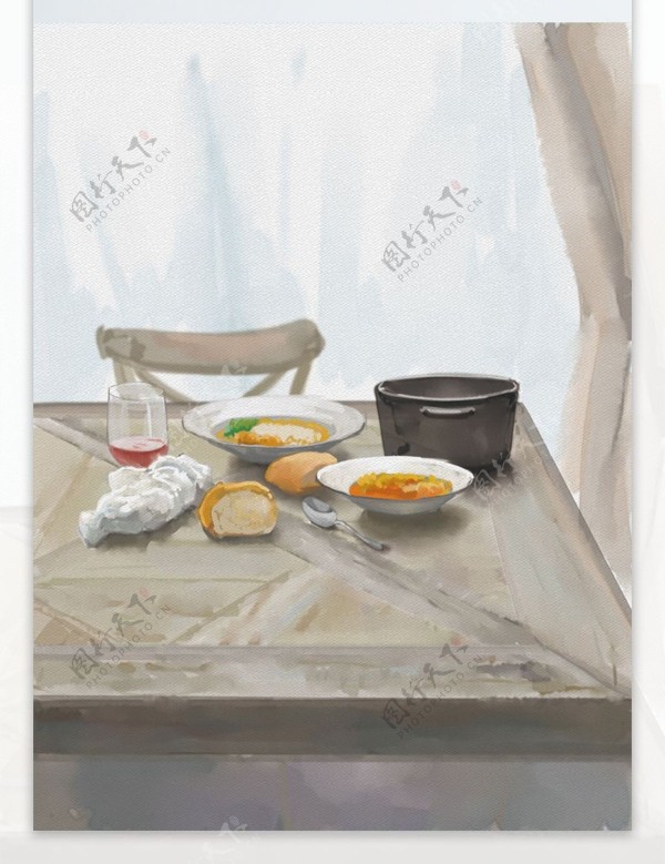 手绘水彩生活场景装饰画