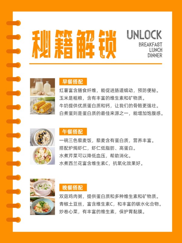 简约时尚风餐饮美食类交流分享橙色健康饮食搭配小红书内页