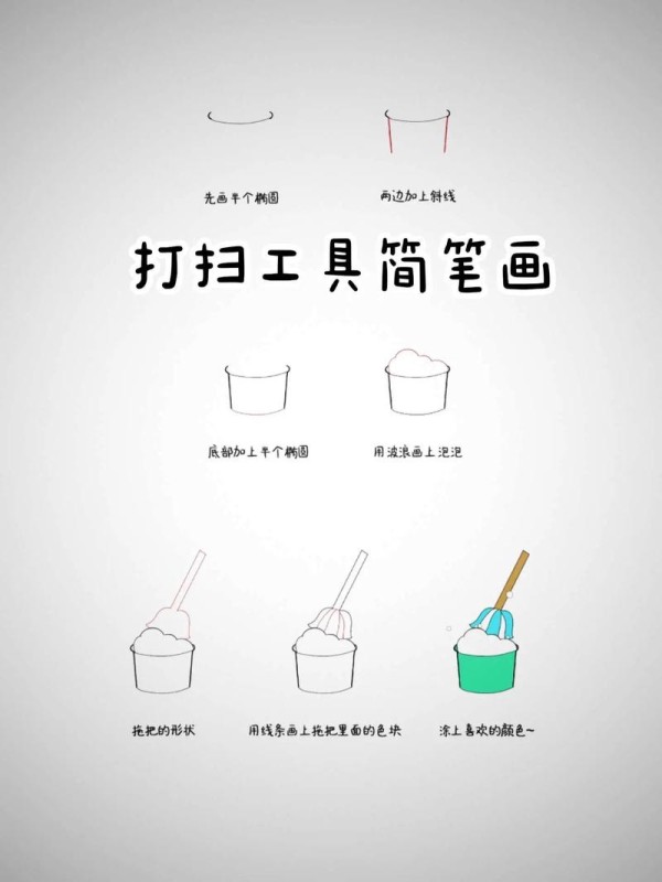 打扫工具简笔画51劳动节卫生打扫工具简笔画快艾特你的好友抖音
