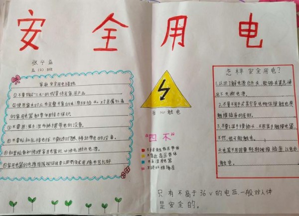 五二班用电安全优秀手抄报