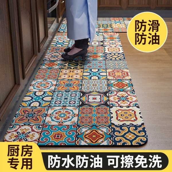 厨房花砖地垫硅藻泥吸水脚垫厨房防滑防油地垫耐脏美式复古地毯垫15.37元