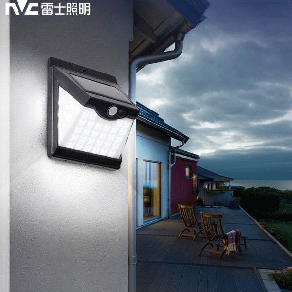 雷士（NVC） 太阳能灯壁灯户外室外家用门柱庭院灯新农村道路照明灯 40灯珠 光控+人体感应28.99元