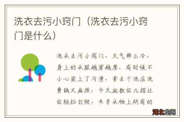 洗衣去污小窍门是什么 洗衣去污小窍门