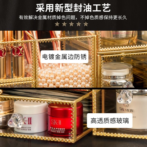网红玻璃化妆品收纳盒ciaa防尘家用桌面置收纳盒子