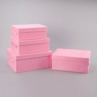 粉色仿皮绒 长形储物盒收纳盒礼品盒4件套