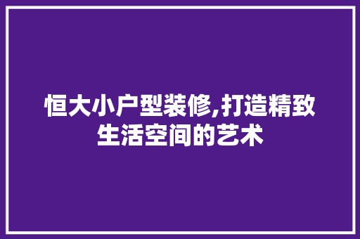 恒大小户型装修,打造精致生活空间的艺术 软装设计