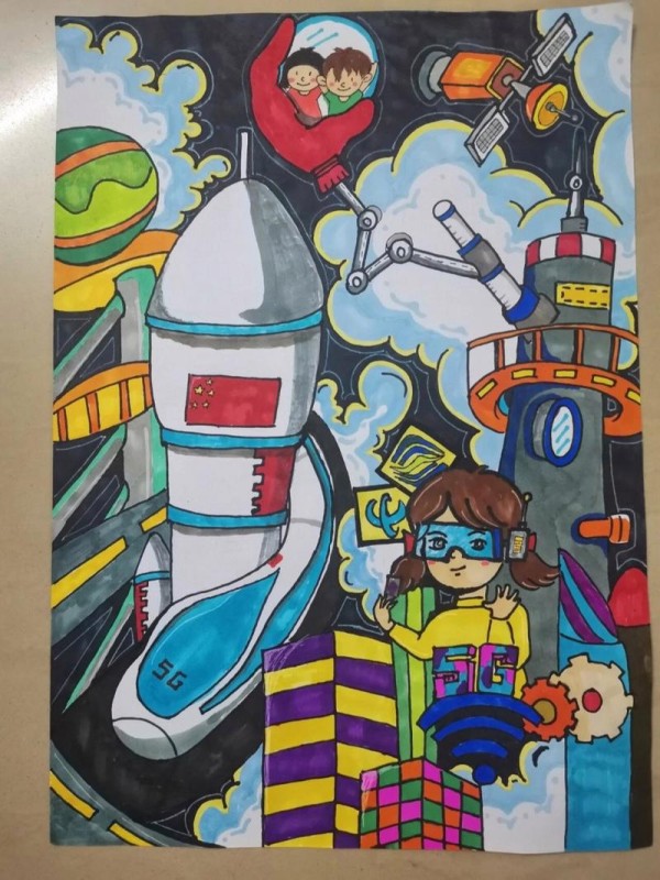 科学智能绘画智能交通科幻画青少年儿童科学智能绘画作品我的