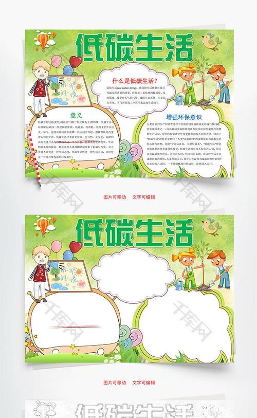 绿色卡通低碳生活小报word手抄报
