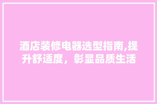 酒店装修电器选型指南,提升舒适度，彰显品质生活 空间布局