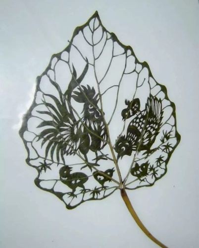 剪纸与树叶作品树叶剪纸图案大全手工