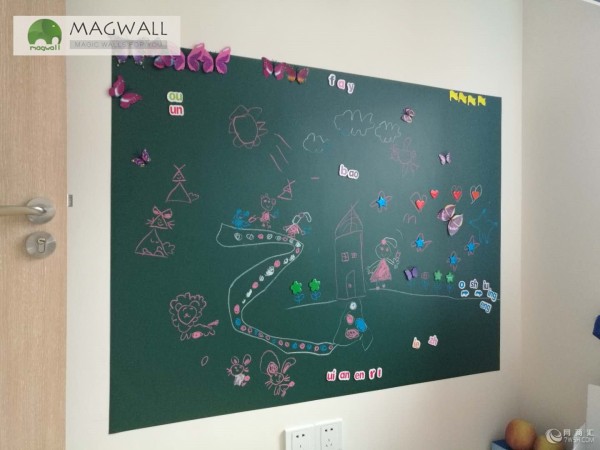 厂家生产磁善家无尘擦写护眼无味双层磁性绿板墙