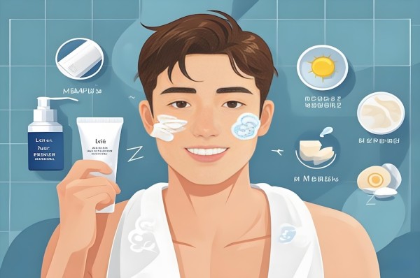 男士护肤步骤图解,包括清洁、保湿和防晒