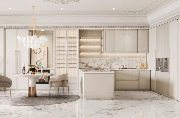 modern-off-white-L-shaped-laminate-french-style-kitchen-cabinets-with-peninsula