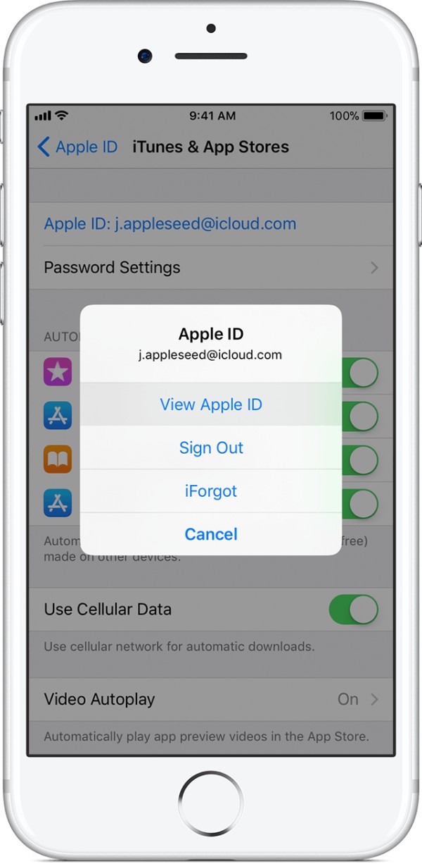 iOS 11,iPhone 7,设置,Apple ID,iTunes Store 与 App Store,查看 Apple ID