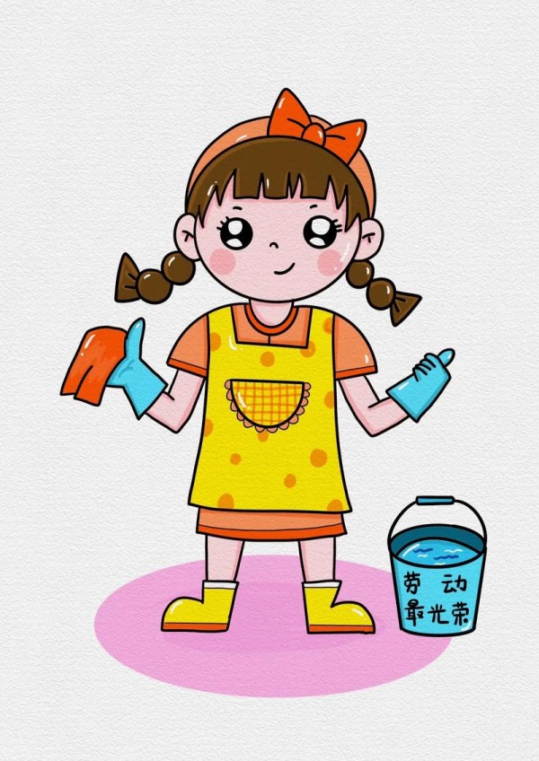 劳动节打扫卫生的小女孩简笔画教程儿童抖音