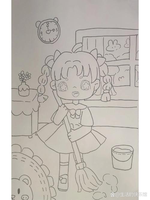 我爱打扫打扫卫生的简笔画哦