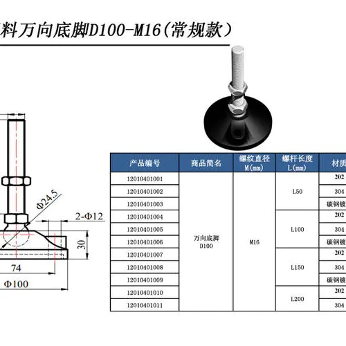 塑料万向底脚D100-M16