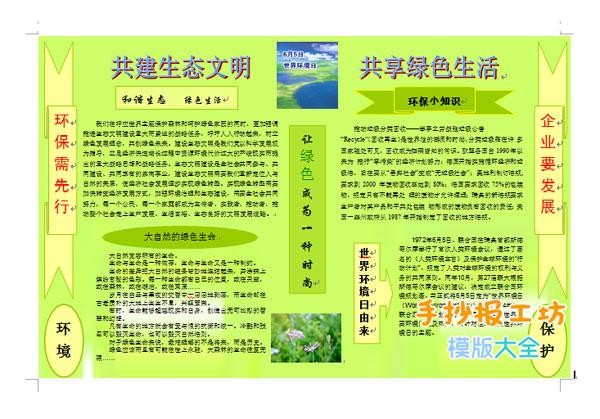 共建生态文明共享绿色生活环境保护手抄报图片大全素材内容下载