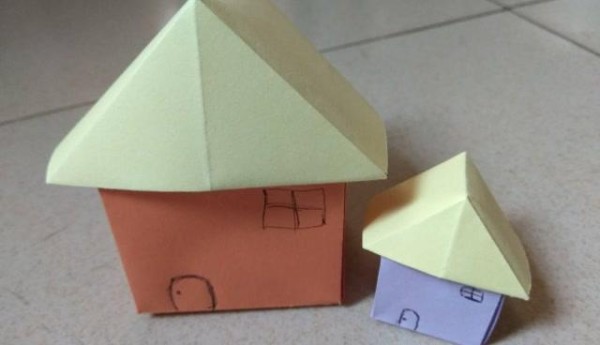 儿童手工折纸用两张正方形折纸教你折最简单的纸房子很温暖