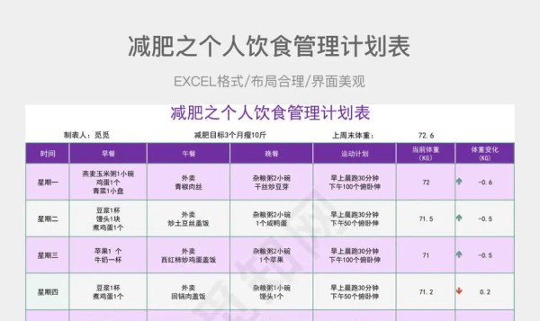 减肥之个人饮食管理计划表