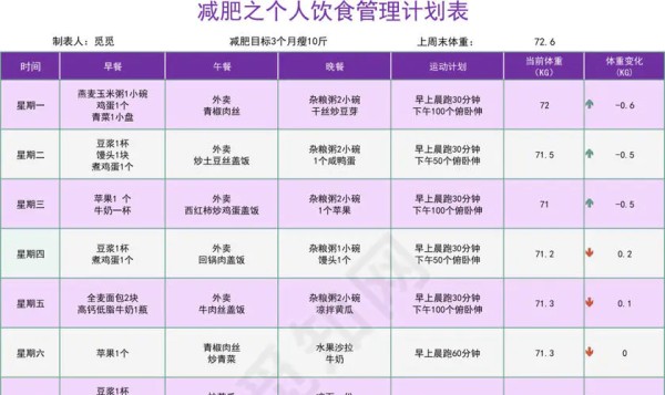 减肥之个人饮食管理计划表