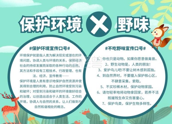 绿色简约保护环境不吃野味手抄报