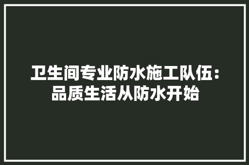 卫生间专业防水施工队伍：品质生活从防水开始 现代风格装饰