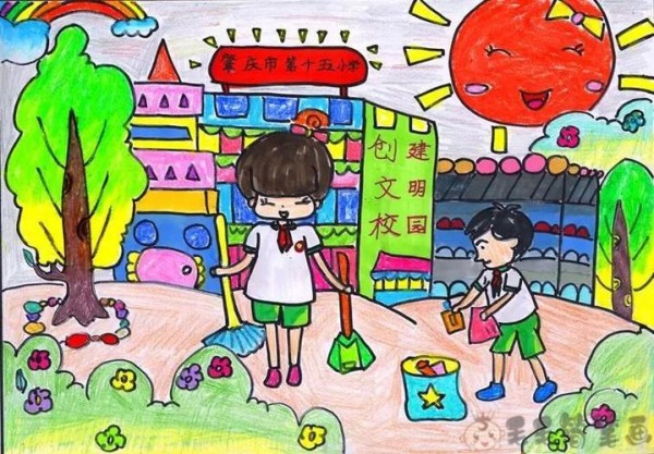 校园生活儿童画图片 - 毛毛简笔画