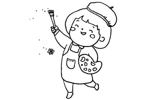 画画的小女孩简笔画