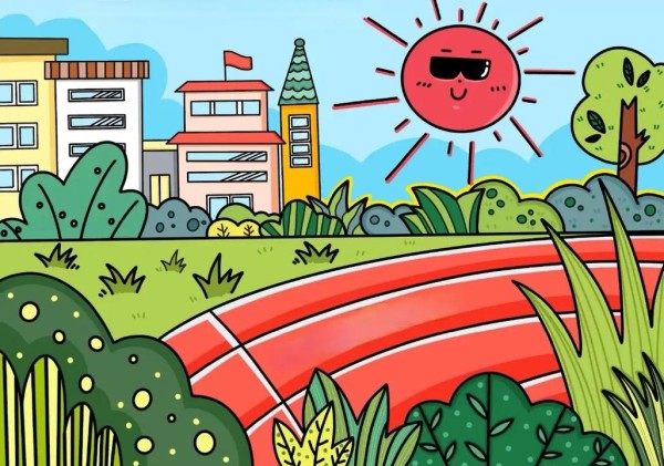 校园生活简笔画创作灵感学校简笔画学校操场简笔画校园抖音