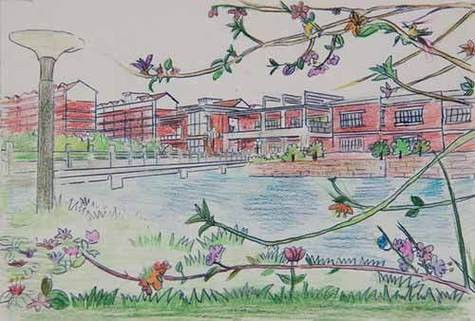 校园的一角彩色简笔画
