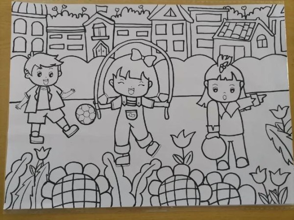 儿童画校园的简笔画