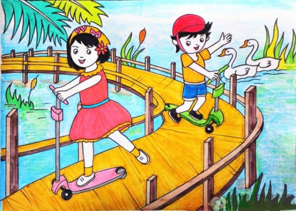 暑假生活少儿绘画作品图片