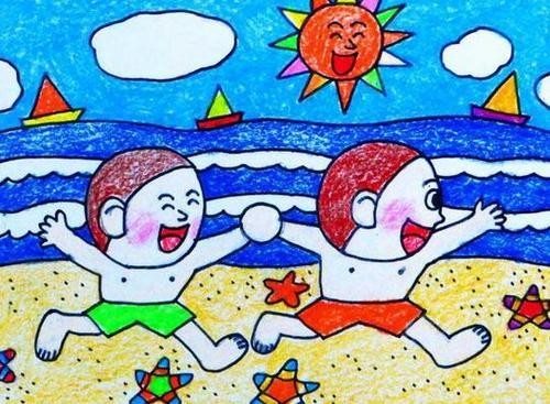 快乐的暑假游泳简笔画儿童主题画春天简笔画我的假期儿童画简笔画假期