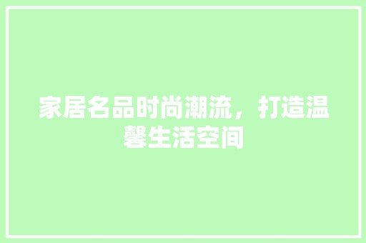家居名品时尚潮流,打造温馨生活空间 风格选择