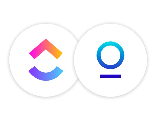 Two logos side by side: one with a colorful upward arrow and the other a blue circular design with a line underneath.