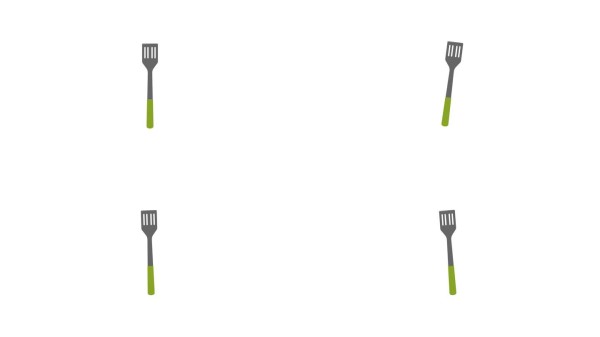 白色背景上的铲子。烹饪用具。厨房用品。烹饪。煎炸。餐厅。厨师。简单动画。动态图形。