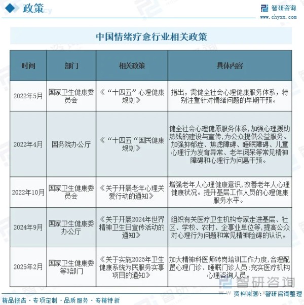 中国情绪疗愈行业相关政策