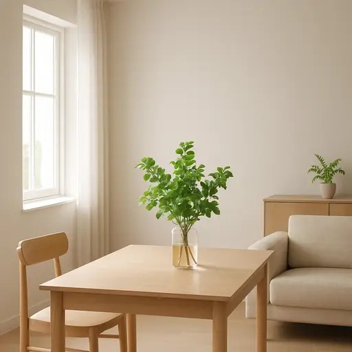 简约室内环境,植物与自然光营造和谐氛围