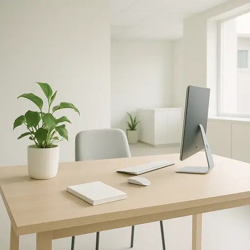 整洁的办公桌与绿植,营造良好办公氛围。