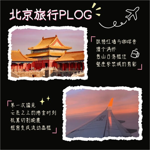 简约时尚风橙色旅游出行类邮票拼图旅游分享1:1方形图