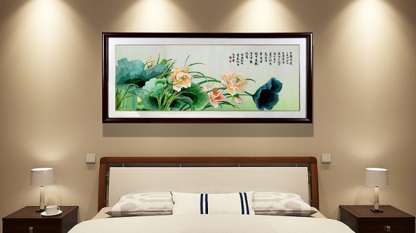 卧室装饰画 刺绣荷花图