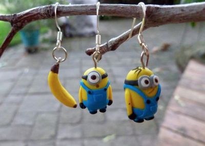 萌物新作diy软陶小黄人耳坠耳环
