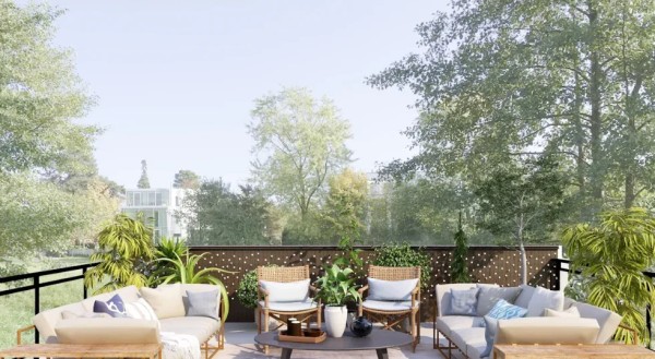 无屋顶凉亭,配有椅子和沙发