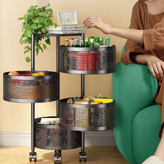 360度旋转蔬菜置物架厨房落地多层家用圆柱形放果蔬菜篮子收纳