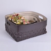 编织化妆品收纳盒 PU编织纹桌面田园收纳筐 编织筐布艺脏衣篮（不开发票）CG909